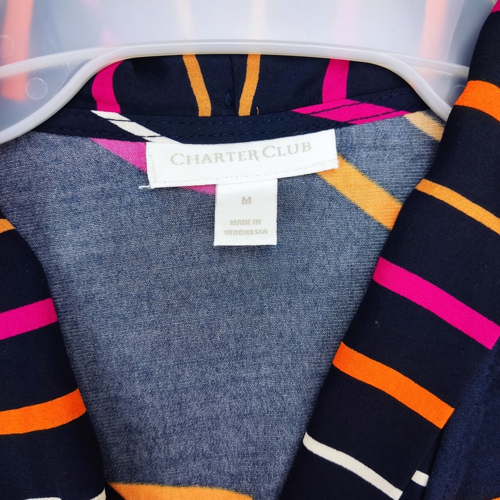Charter Club Top Womens M Multi Colorblock Tie Neck Long Sleeve Geometric Knit - Picture 3 of 7